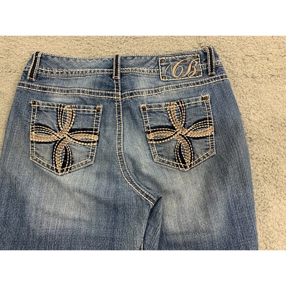 Code Bleu Regular 10 Capris Leg Split Denim Blue Jeans Embroidered 5 Pockets - Picture 4 of 11